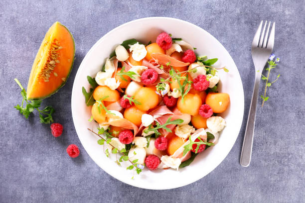 Summer salad with turkey and melon